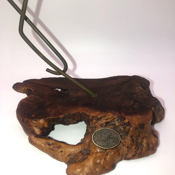 Vintage John Perry Pink Flamingo Sculpture On Burl Wood Figurine 11” - Picture 8 of 9